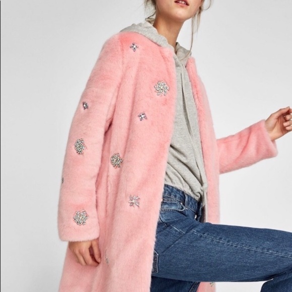 zara pink fluffy jacket